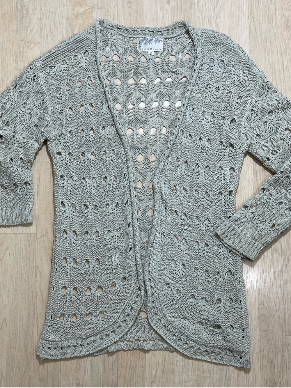 Debbie Morgan Open-Knit Cardigan in Sage Green
